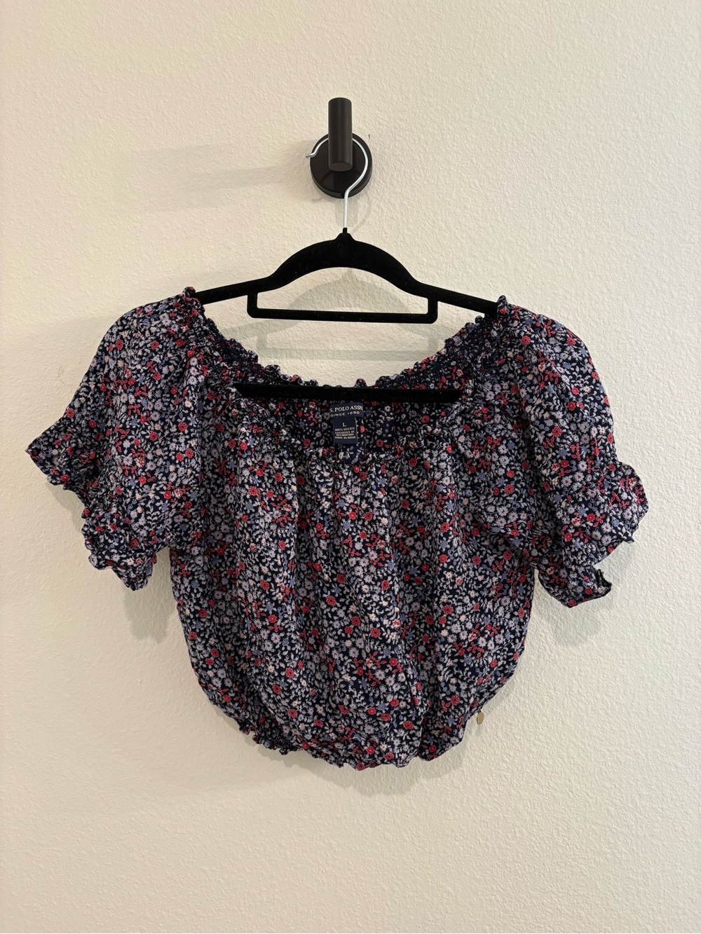 US Polo Assn. Navy Floral Off-Shoulder Crop Top